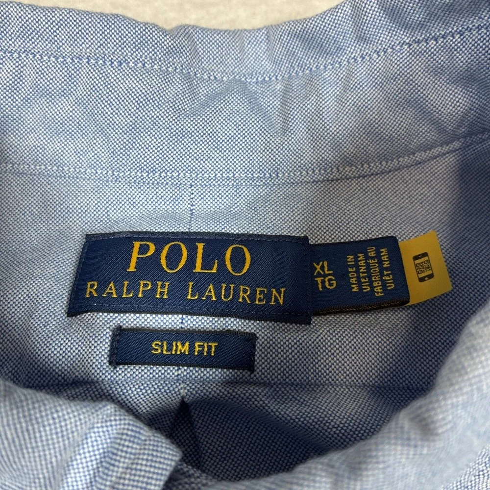 Polo Ralph Lauren Mens Slim Fit Chambray Oxford Shirt Long Sleeve XL Blue Preppy